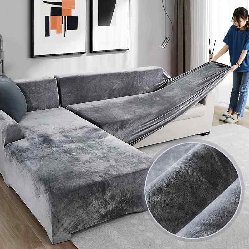 Velvet Plush L Shaped Sofa Cover For Living Room Elastic图片