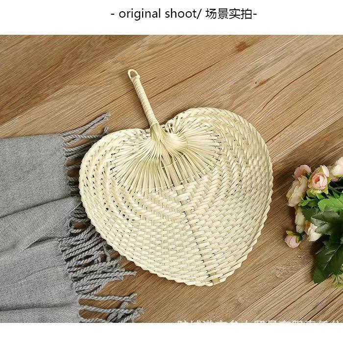 全竹编扇子手工夏天七彩扇编织蒲扇老式桃心扇大号桃形扇手摇印花