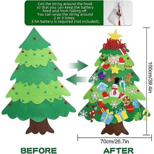 DIY Felt Christmas Tree Set with 32 Ornaments and LED String