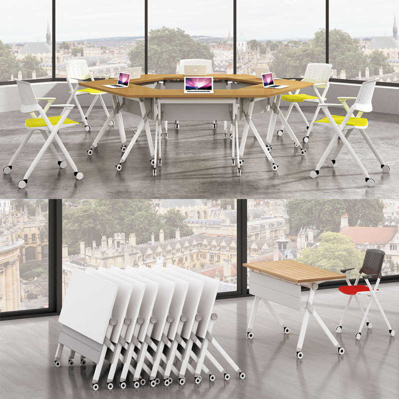 现代折叠移动带轮培训桌拼接式时尚会议培训台长条桌写字台简易桌