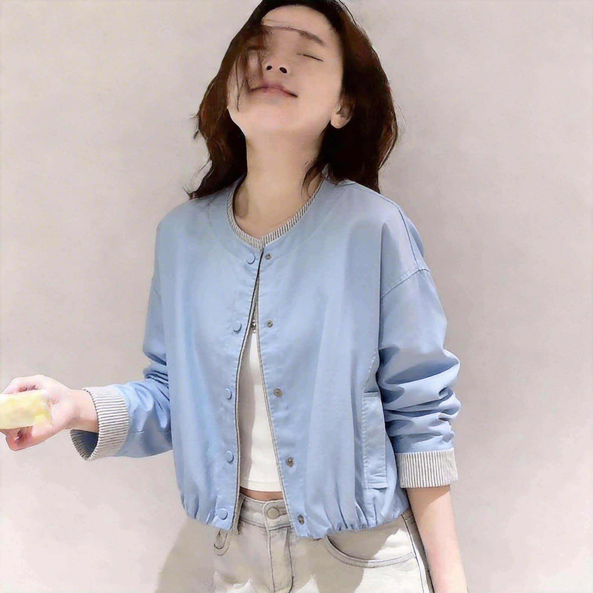 韩版小个子条纹撞色圆领短外套女2026春季独特超好看薄款防晒上衣