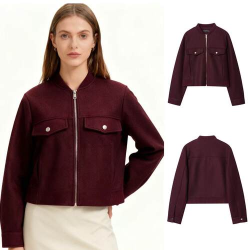 Women's round neck zipper soft short jacket jacket