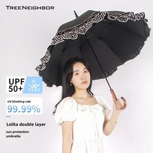 树邻lolita日系萝莉裙摆花边洛丽塔伞防晒紫外线公主风长柄遮阳伞