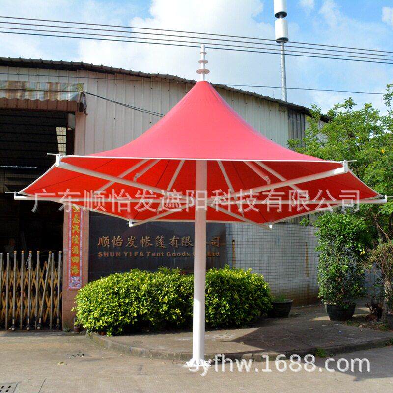 拉膜伞侧立钢结构棚景观边柱伞公园沙滩广场泳池旁海边遮阳拉膜伞