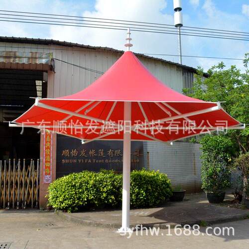 拉膜伞侧立钢结构棚景观边柱伞公园沙滩广场泳池旁海边遮阳拉膜伞