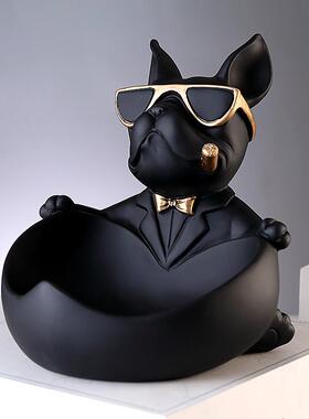 现代个性潮流家居饰品玄关门口放钥匙遥控器零食斗牛犬狗收纳摆件