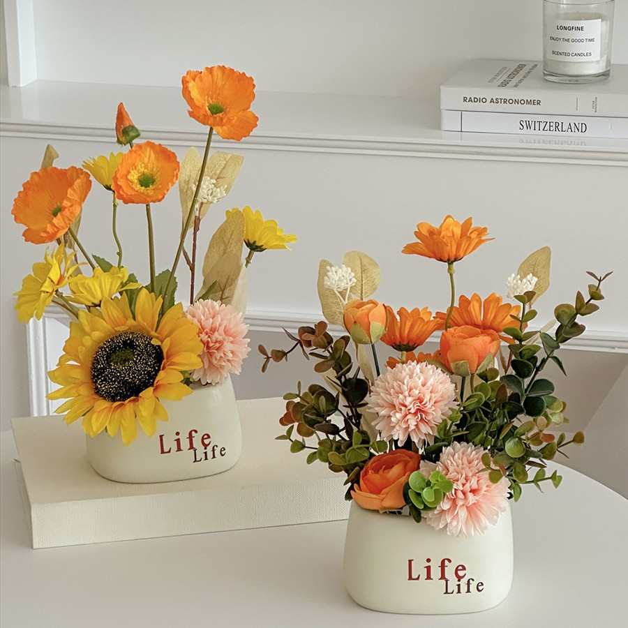 现代套装花绢创意假花艺餐桌玄关样板房装饰仿真简约花花酒柜花花