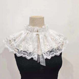 复古双层棉刺绣蕾丝百搭娃娃领洛丽塔系带假领花边领百搭款 蕾丝领