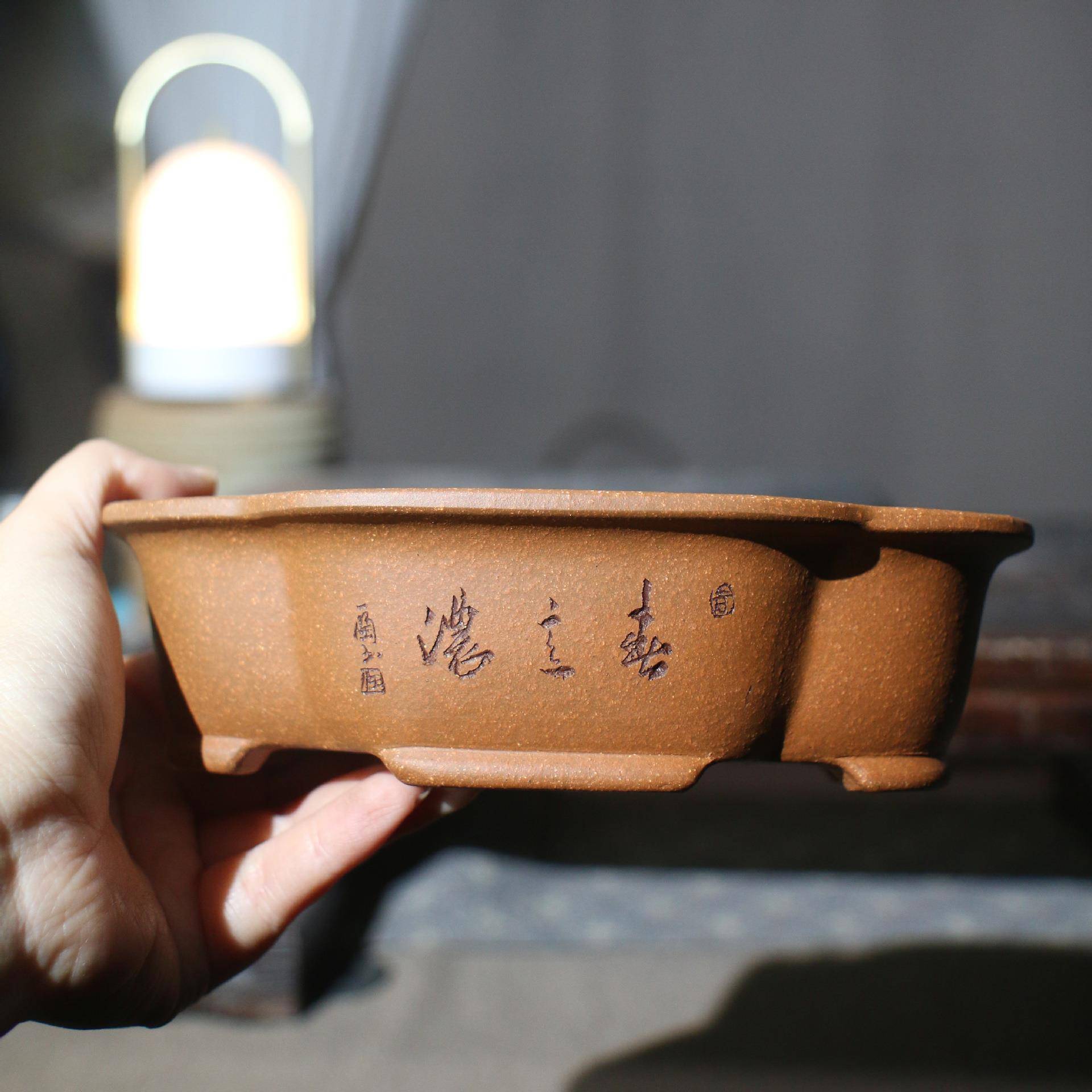 紫砂花盆苏兵海棠形椭圆形花瓣形木瓜形名家盆手工刻绘精品盆景盆