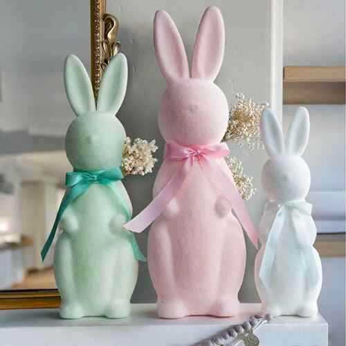 Easter Flocking Ornaments Plush Bunny Spring Decoration
