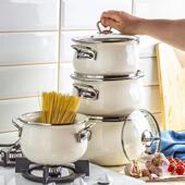 不382日风情搪式 炖汤煲瓷双耳炖锅焖锅汤锅珐琅锅家用粘锅电磁炉