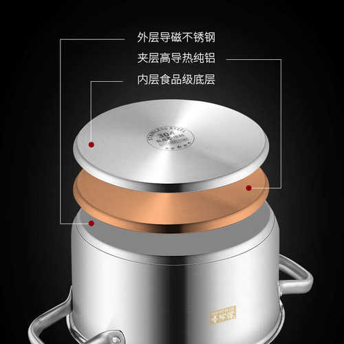 圣比德不锈钢304汤锅 韩式加厚复底双耳锅22cm清汤锅锅具礼品批发