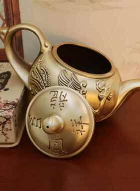 品铜茶壶龙凤壶水滴把壶仿古龙茶壶家居办公室装见描述饰凤工艺创