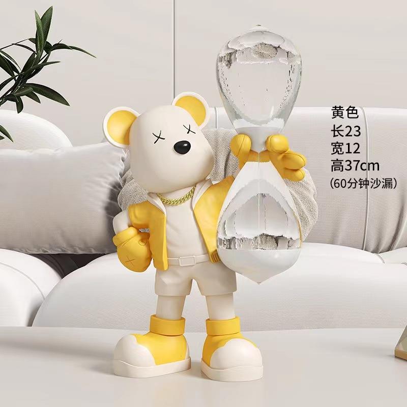 新款直销创意暴力熊沙漏流沙瓶桌面摆件茶几书柜玄关酒柜家居饰品