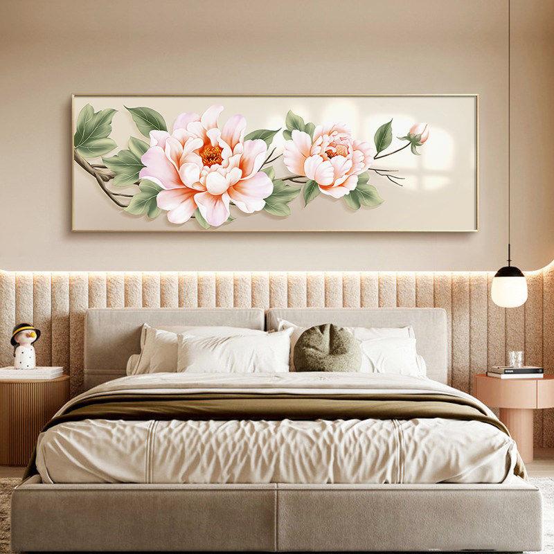牡丹壁画背景墙床头卧室开装饰画客厅沙发主卧沙漠玫瑰横版挂画壁