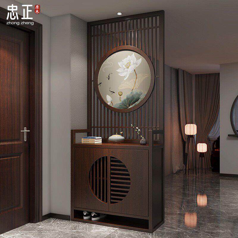 新中式屏风隔断客厅家用遮挡入户正对门口实木现代玄关柜鞋柜一体