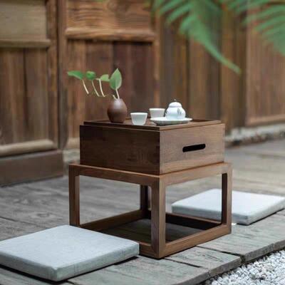 黑胡桃收GDG木飘窗阳台榻榻米纳实木小泡户茶几四件套外茶折叠日