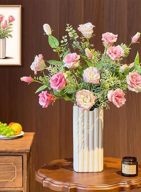 简约白色陶瓷花瓶摆件客厅插花艺术感客厅餐桌洋桔梗花束家居摆设