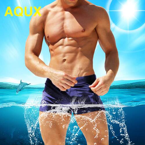 Men's flat angle swim trunks with front vertical zipper