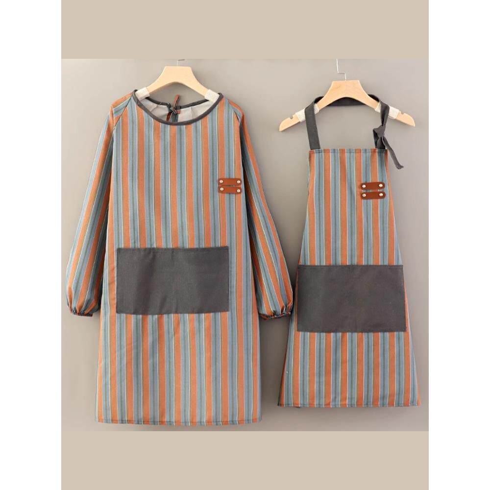 帆布围裙妇女的新透气和耐磨长袖烹饪工作服工作服家庭工作简单加