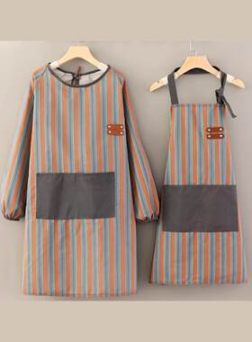 帆布围裙妇女的新透气和耐磨长袖烹饪工作服工作服家庭工作简单加