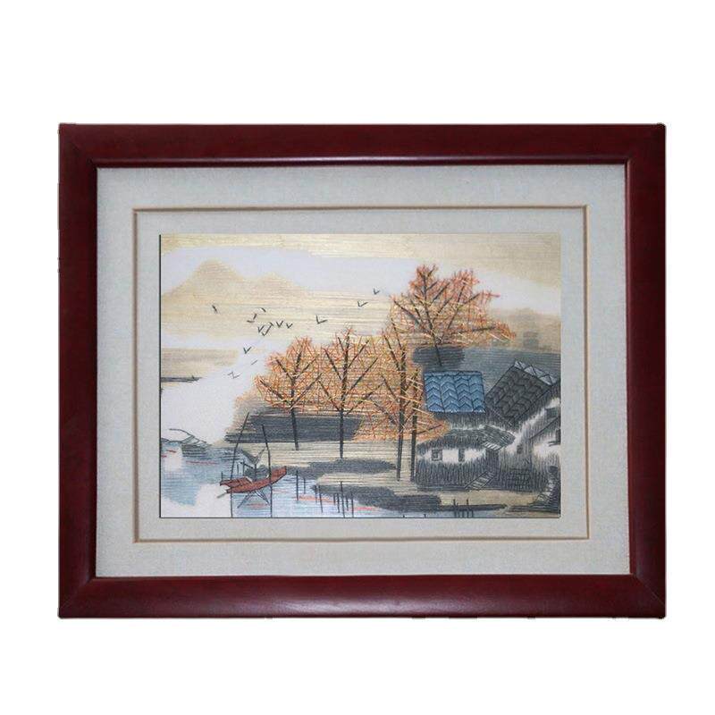 苏绣带框装饰画客厅书房挂画苏州手工刺绣成品商务礼品水乡风景画