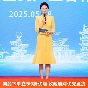 主持人礼服黄色轻奢高端宴会毕业艺考洋装播音合唱指挥演出服女