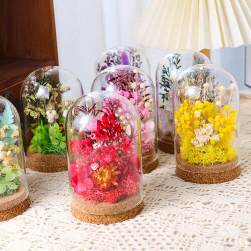 永生花玻璃罩装饰摆件手工干花diy材料包透明防尘罩景观团建活动