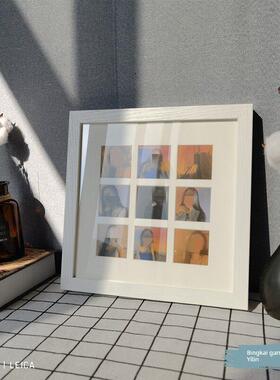 以琳画框小九宫格装油画棒画照片毕业纪念日礼品简约相框带卡纸框