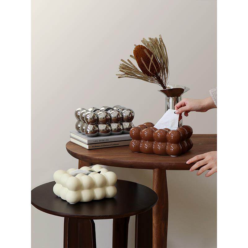 colorhunter 蛋仔球球陶瓷纸巾盒小众设计桌面装饰银色抽取式卫生