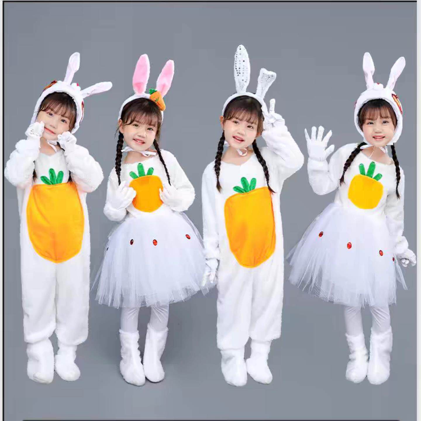 秋冬新款儿童兔子演出服卡通小白兔动物服小兔子舞台表演服装纱裙