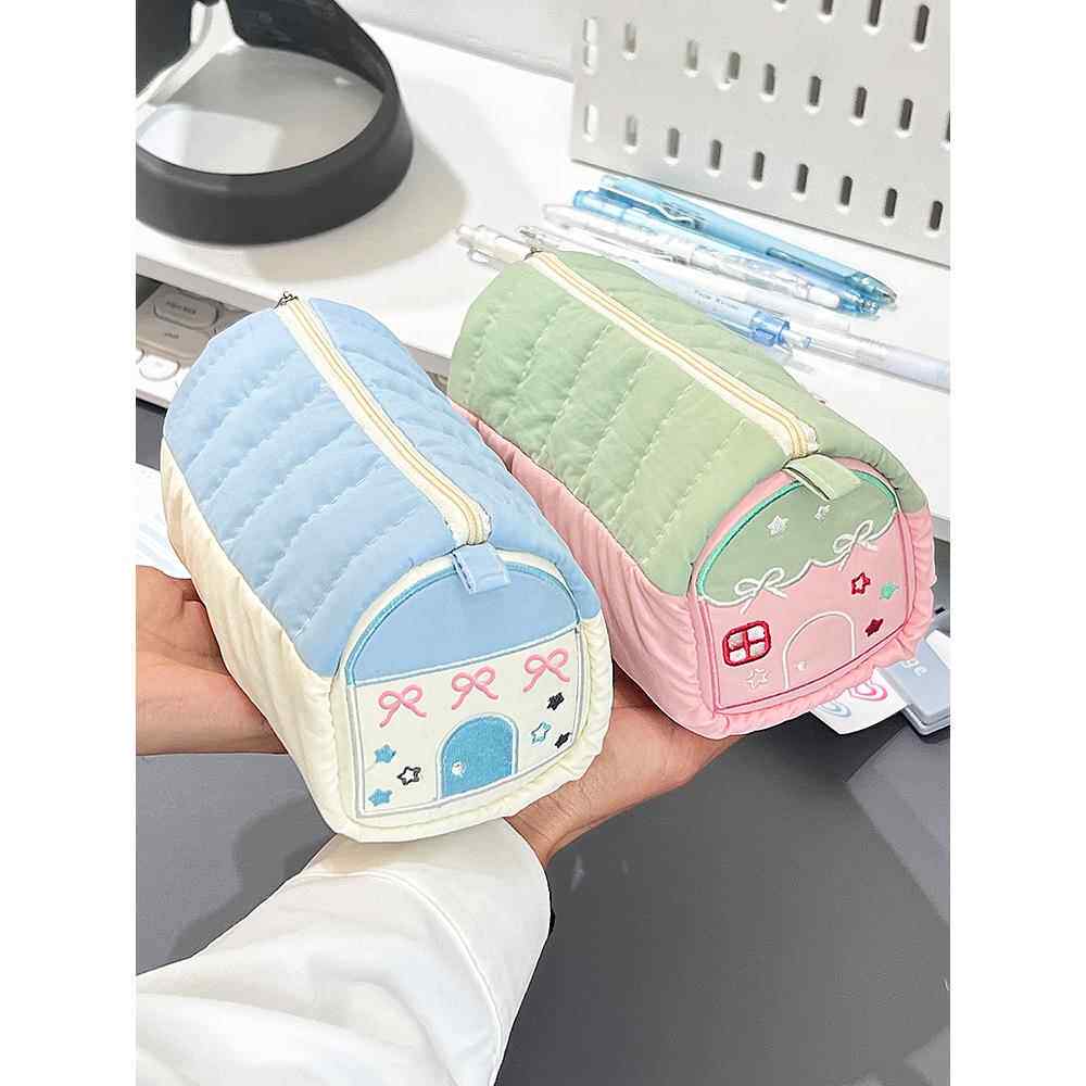 粉色小房子笔袋可爱文具盒收纳袋大容量蓝色文具袋高颜值ins风女