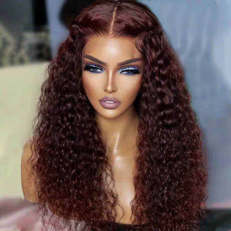 Reddish Brown Kinky Curly Wig Synthetic Lace Front Wigs For