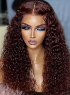 Reddish Brown Kinky Curly Wig Synthetic Lace Front Wigs For