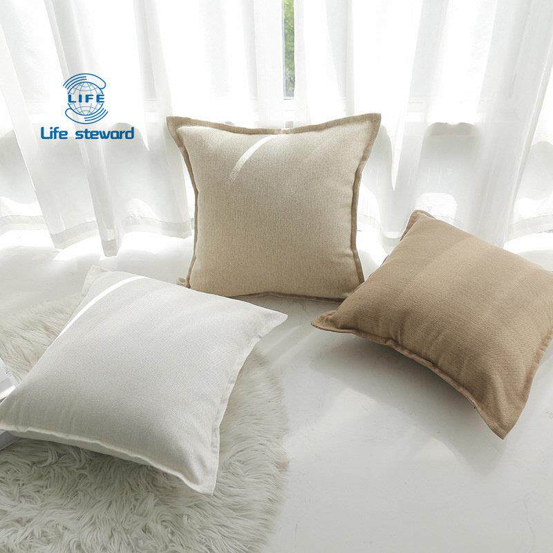 仿麻包边抱枕套客厅沙发靠垫套纯色办公腰枕cushion cover pillow