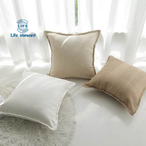 仿麻包边抱枕套客厅沙发靠垫套纯色办公腰枕cushion cover pillow