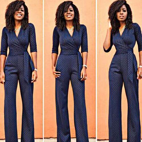 Women's lace collar, mid sleeved jumpsuit, printed pants