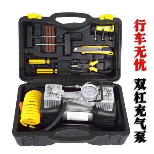 便携式车载充气泵工具箱套装 迷你补胎工具套装12V汽车轮胎充气泵