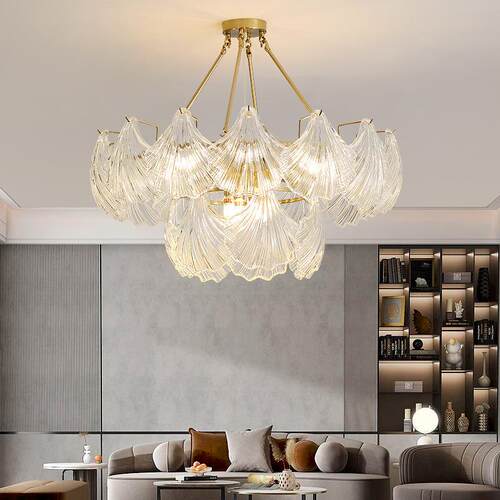 贝壳圆形家用轻奢灯饰法式豪华水晶主卧简约现代卧室玻璃客厅吊灯