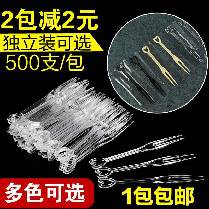 独立透明塑料食品级蛋糕叉一次性水果叉寿司叉水果叉家用心形叉