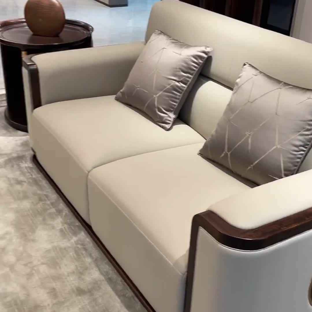 新中式乌金木实木轻奢风皮质沙发茶几休闲椅全套别墅客厅家具定制