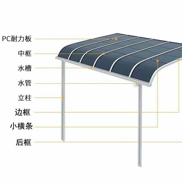户外简约铝合金雨棚室外遮阳露天阳台PC耐力板棚透明屋檐遮雨棚