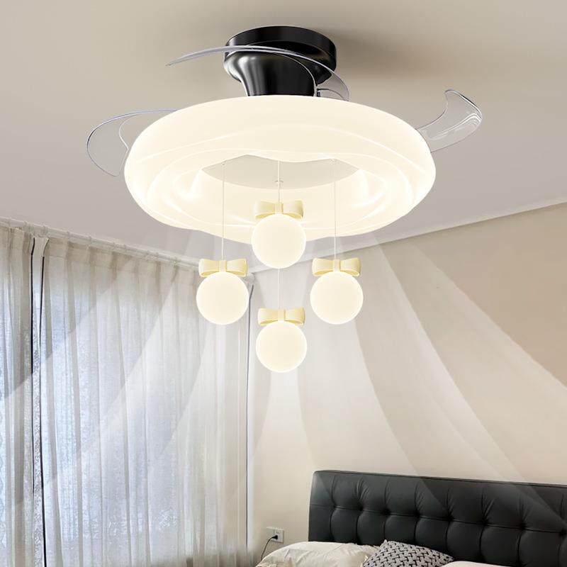 卧室风扇灯简约奶油风主卧餐厅儿童房护眼静音隐形吊扇灯2025新款