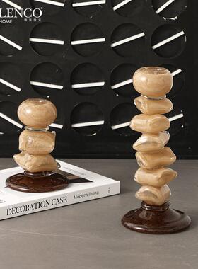 现代简约抽象层叠色块烛台样板间轻奢摆件餐厅酒柜创意家居工艺品