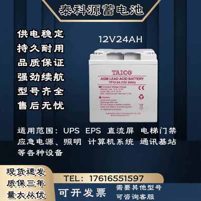 TAICO泰科源蓄电池FM/TP 12V24AH 直流屏 消防通讯 UPS电源主机