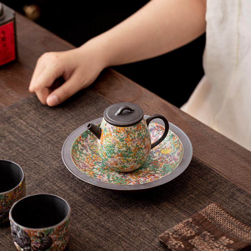 岩绘时光花园壶承茶承复古圆形陶瓷干泡台杯托壶托茶具配件小托盘