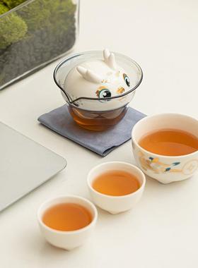 创意可爱龙年旅行快客杯套装便携一壶三杯陶瓷茶具户外随身泡茶壶