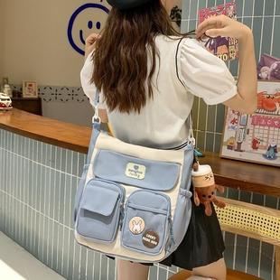 学生手提包女孩补课专用书包斜挎包高中生帆布补习袋初中生单肩包