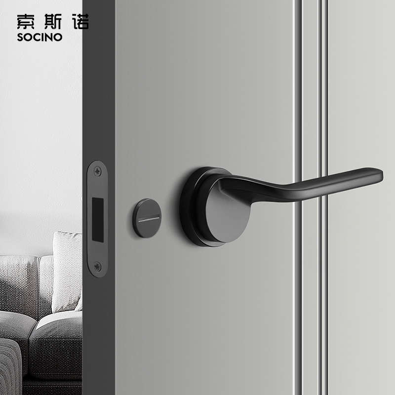 门锁室内卧室静音房门锁北欧黑色简约磁吸门锁现代极简门把手套装