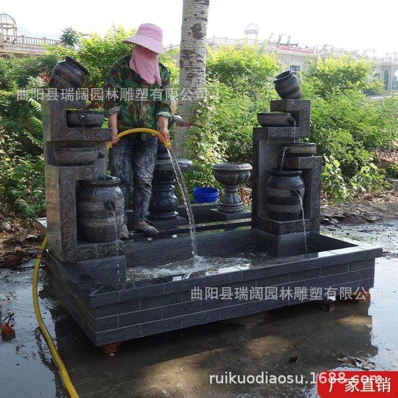 石雕青石流水摆件晚霞红喷水鱼池室内外庭院园林别墅喷泉景观流水